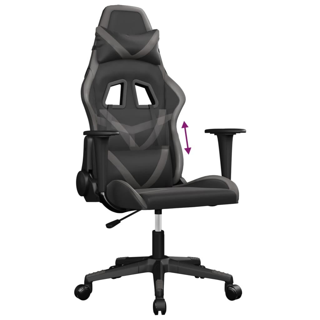 Gaming Chair Black and Grey Faux Leather One Size Swivel
