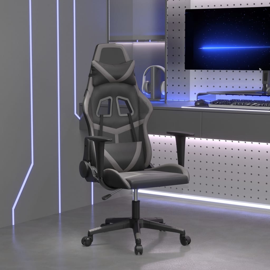 Gaming Chair Black and Grey Faux Leather One Size Swivel