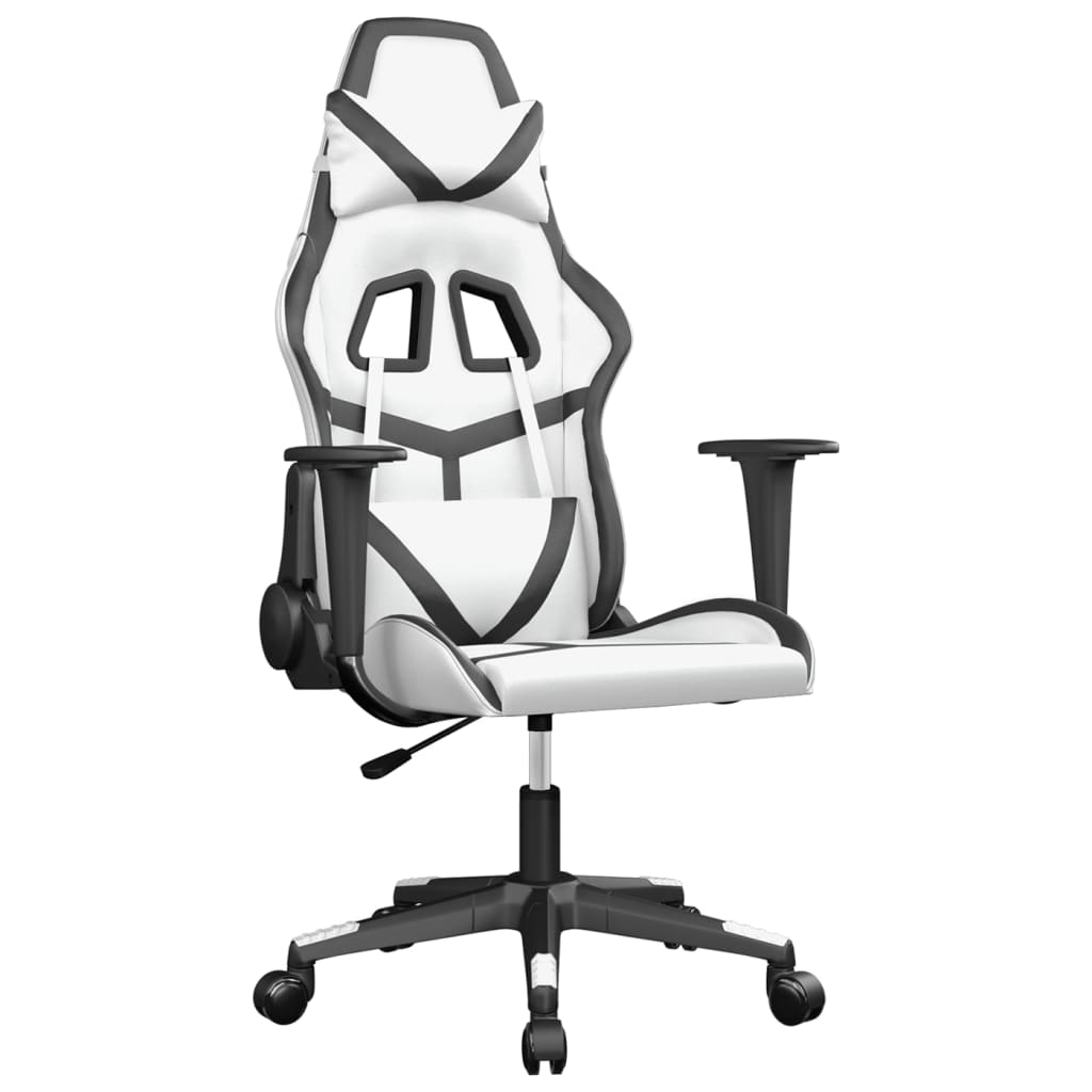 Gaming Chair White and Black Faux Leather, Metal, Plywood Large