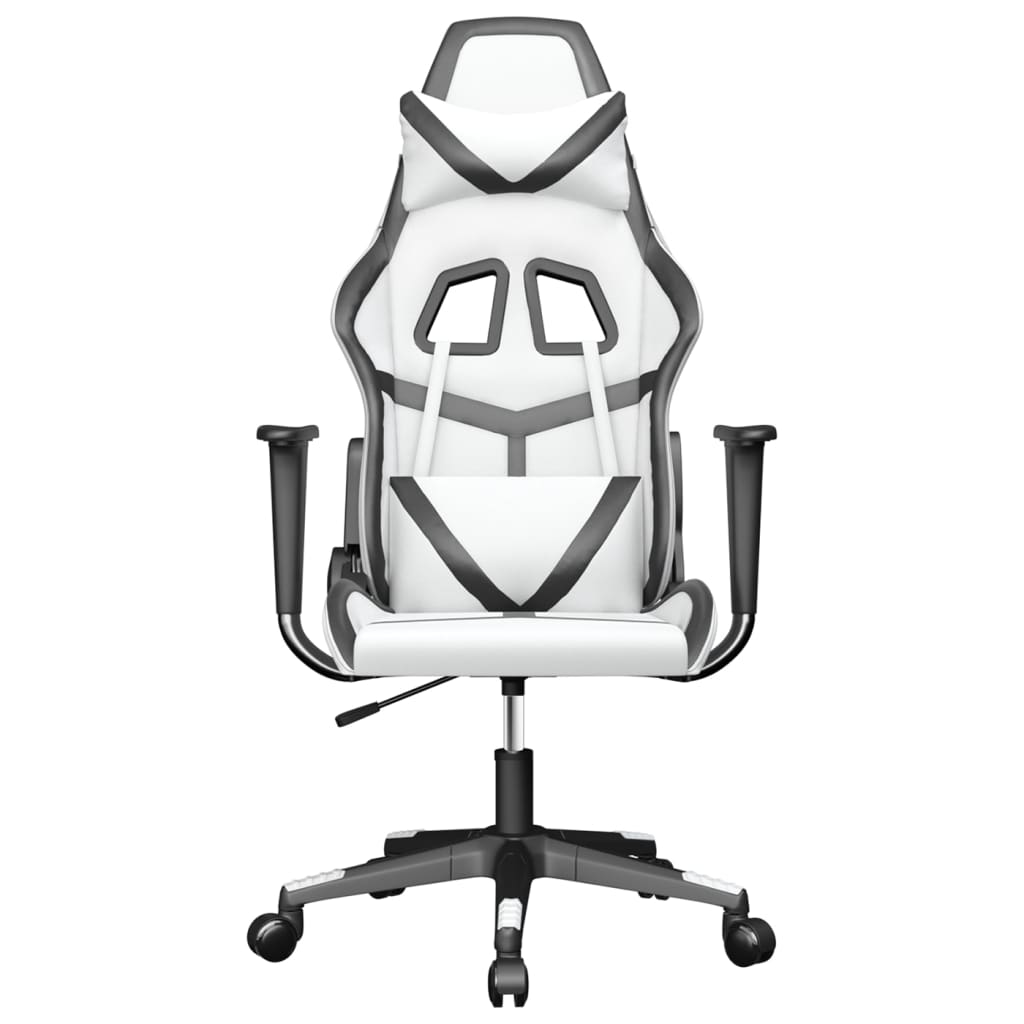 Gaming Chair White and Black Faux Leather, Metal, Plywood Large