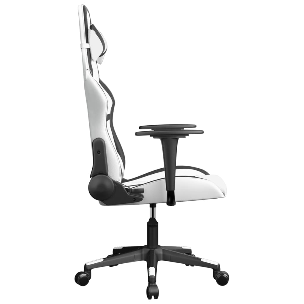 Gaming Chair White and Black Faux Leather, Metal, Plywood Large