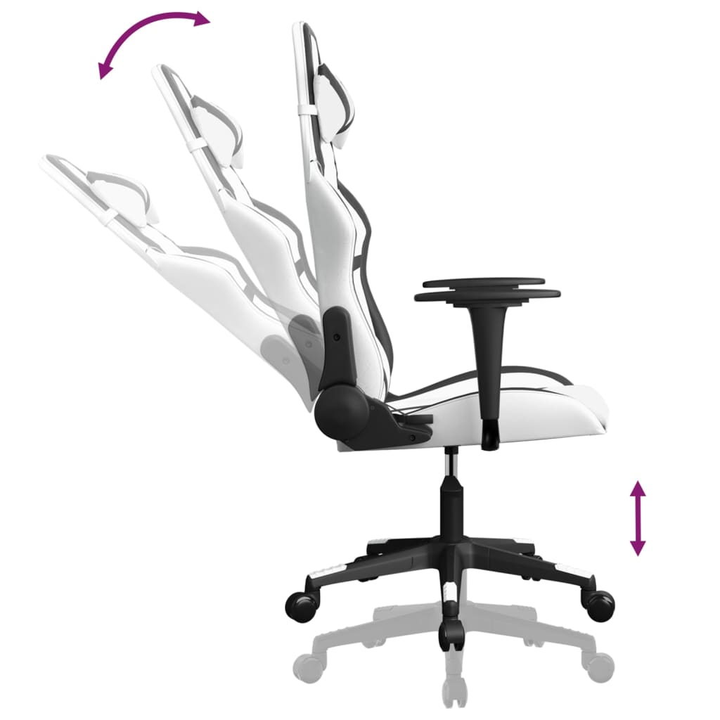 Gaming Chair White and Black Faux Leather, Metal, Plywood Large