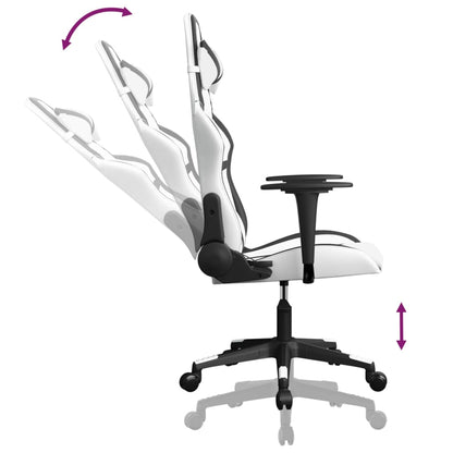Gaming Chair White and Black Faux Leather, Metal, Plywood Large