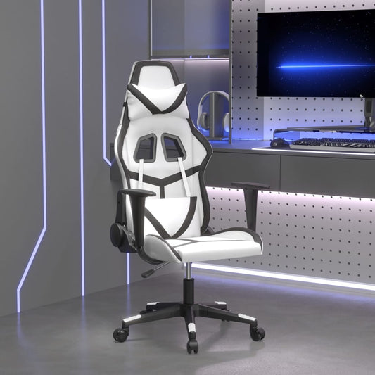 Gaming Chair White and Black Faux Leather, Metal, Plywood Large