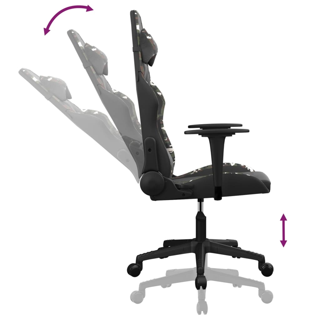Gaming Chair Black and Camouflage Faux leather, Metal, Plywood
