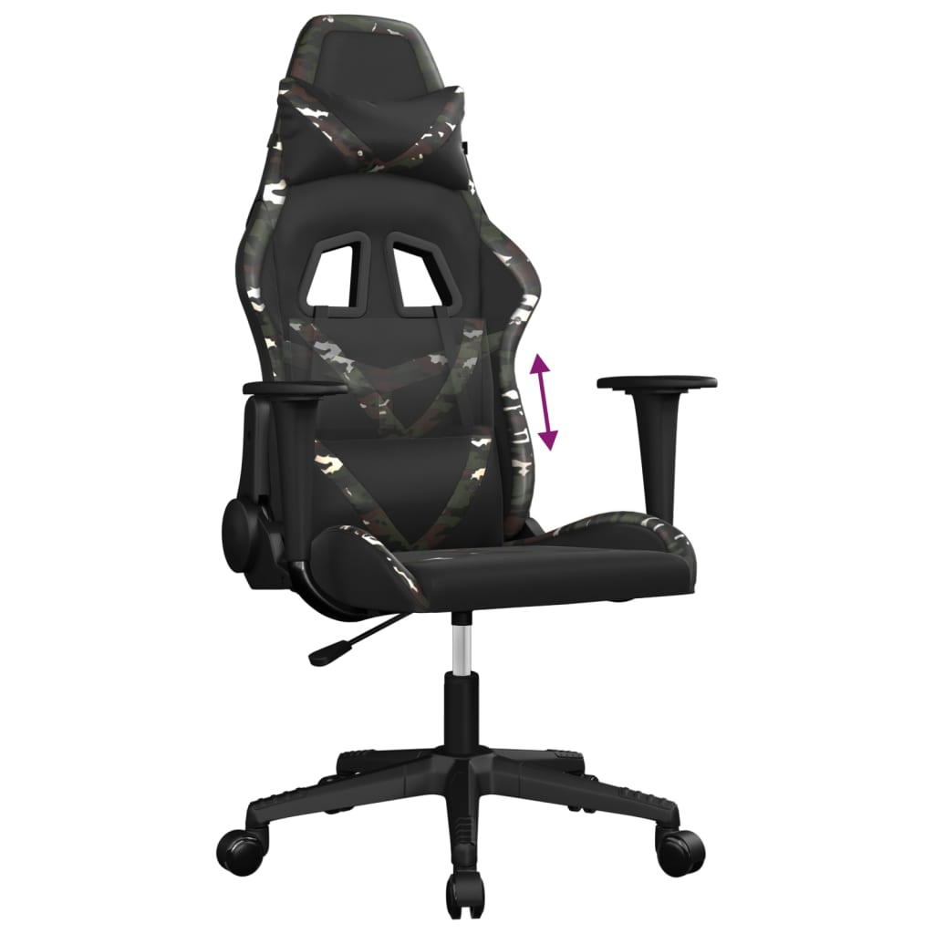 Gaming Chair Black and Camouflage Faux leather, Metal, Plywood