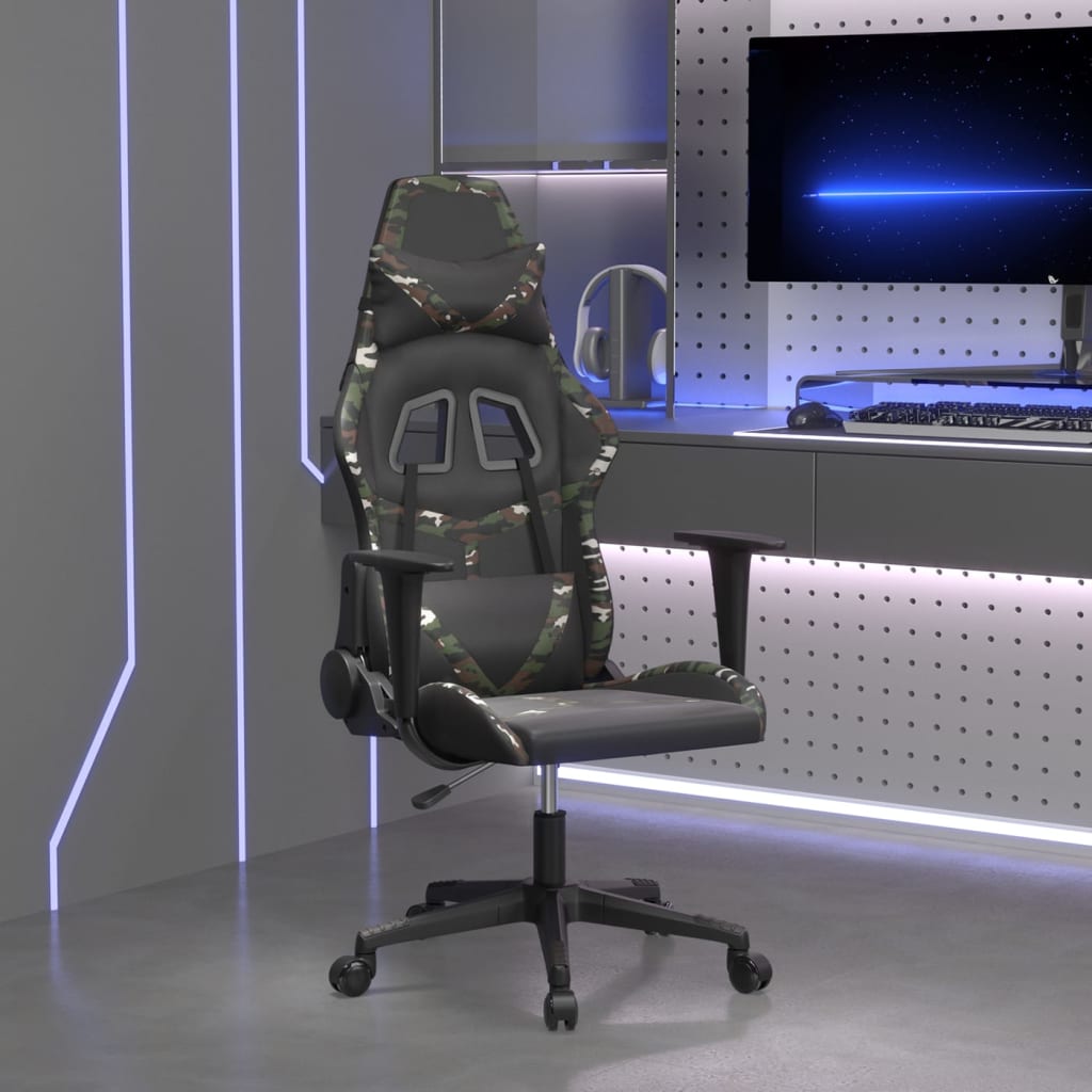 Gaming Chair Black and Camouflage Faux leather, Metal, Plywood