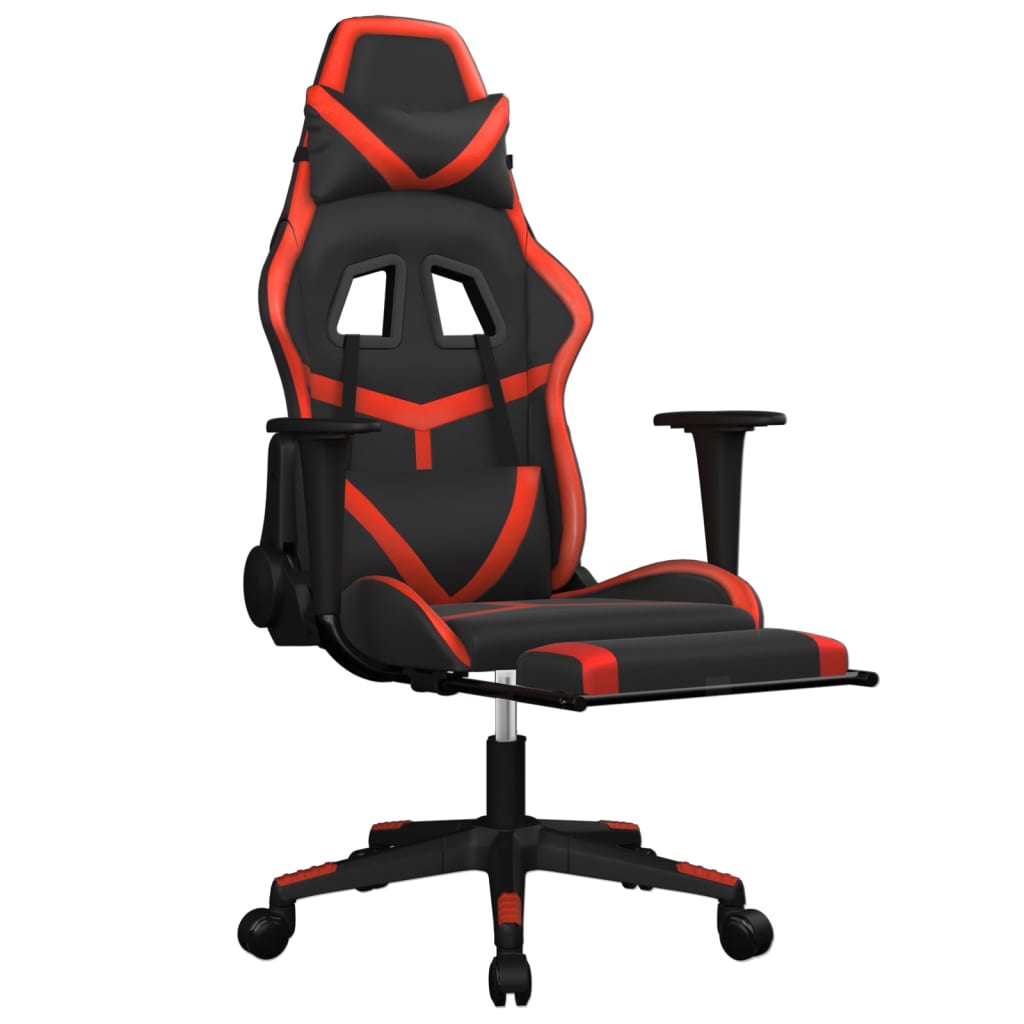 Gaming Chair with Footrest Black and Red Faux Leather