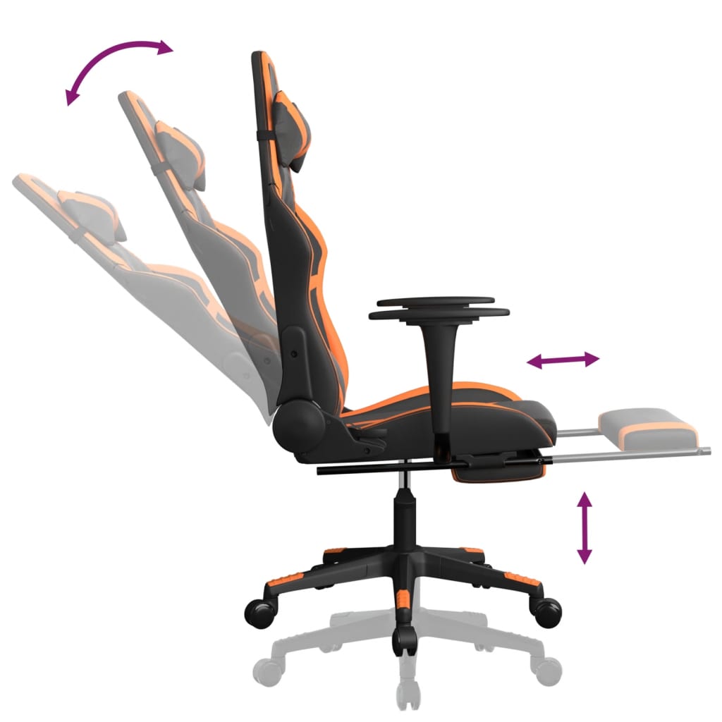 Gaming Chair Black and Orange Faux leather, metal, plywood