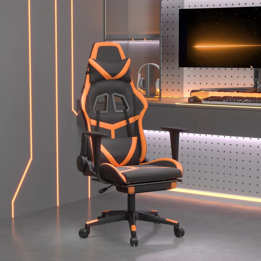 Gaming Chair Black and Orange Faux leather, metal, plywood