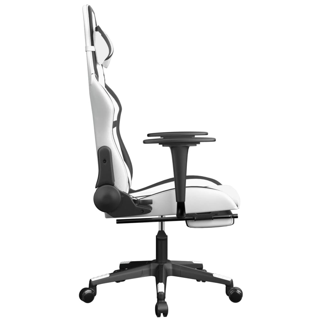 Gaming Chair White and Black Faux leather, metal, plywood