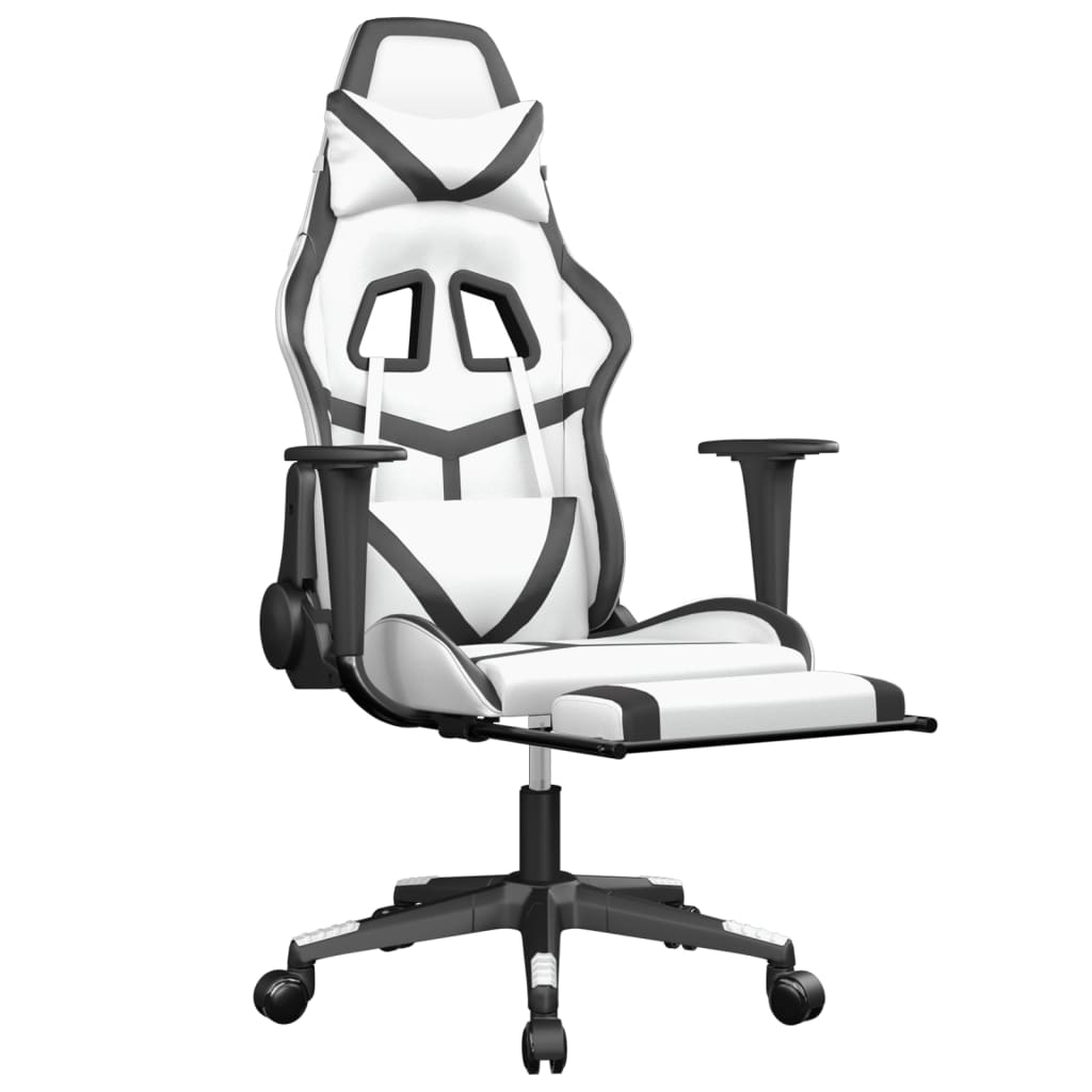 Gaming Chair White and Black Faux leather, metal, plywood