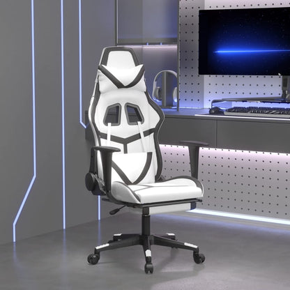 Gaming Chair White and Black Faux leather, metal, plywood