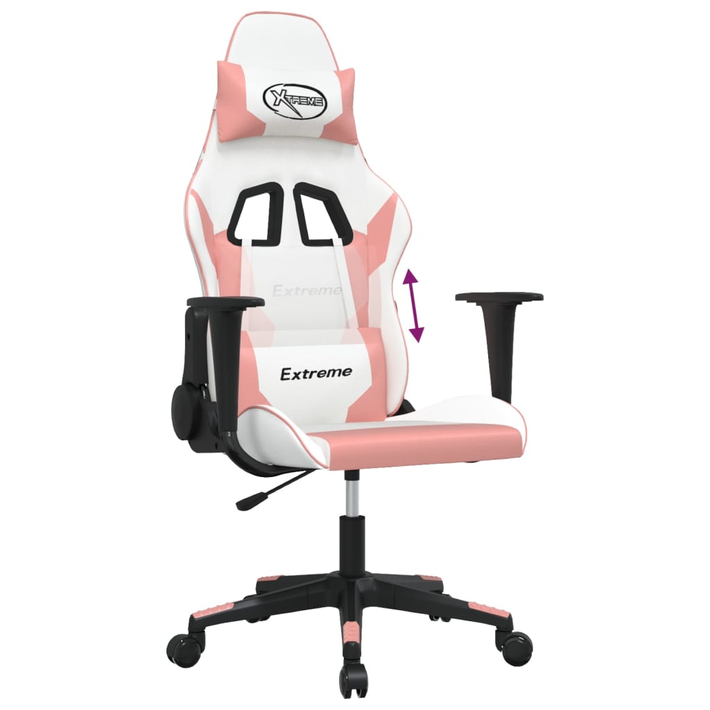 Gaming Chair White and Pink Faux leather, metal, plywood Large