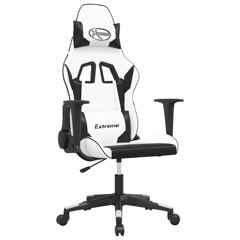 Gaming Chair White and Black Faux leather, Metal, Plywood, Foam