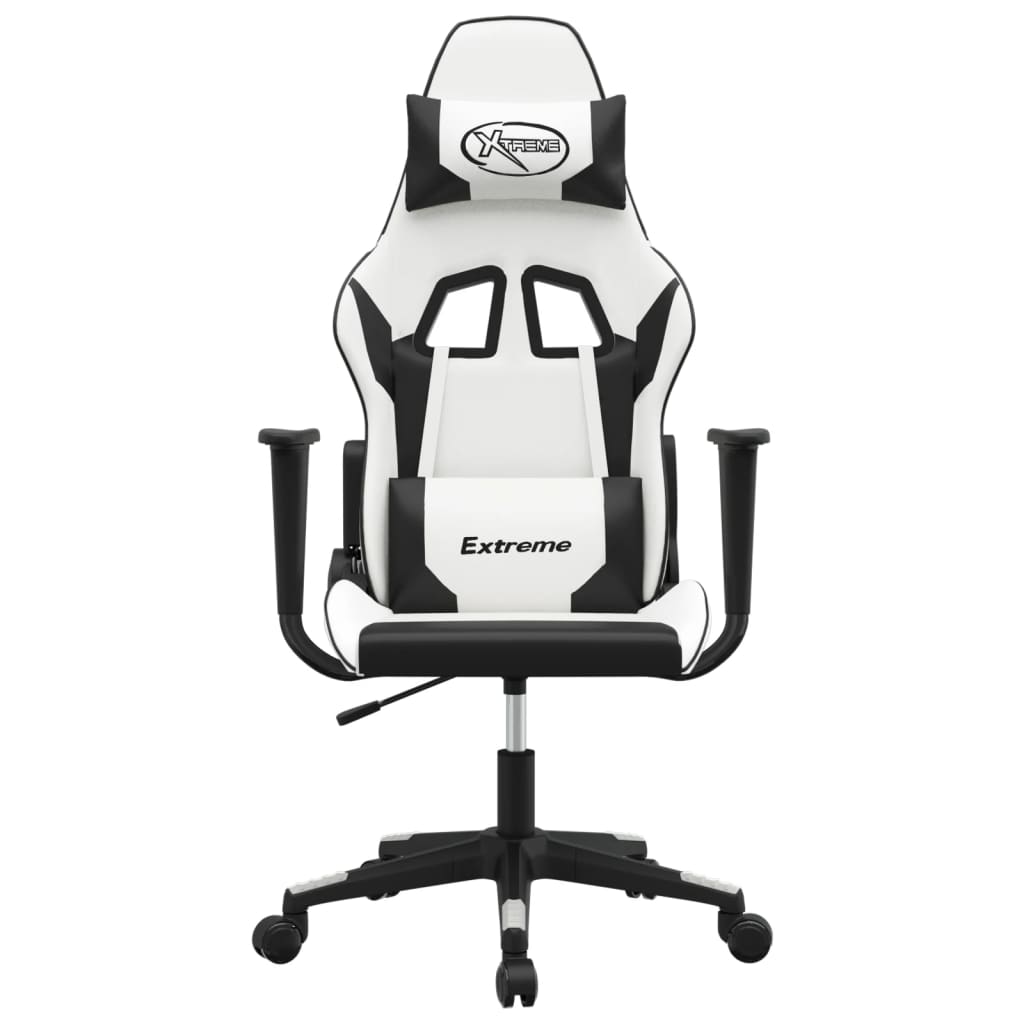 Gaming Chair White and Black Faux leather, Metal, Plywood, Foam