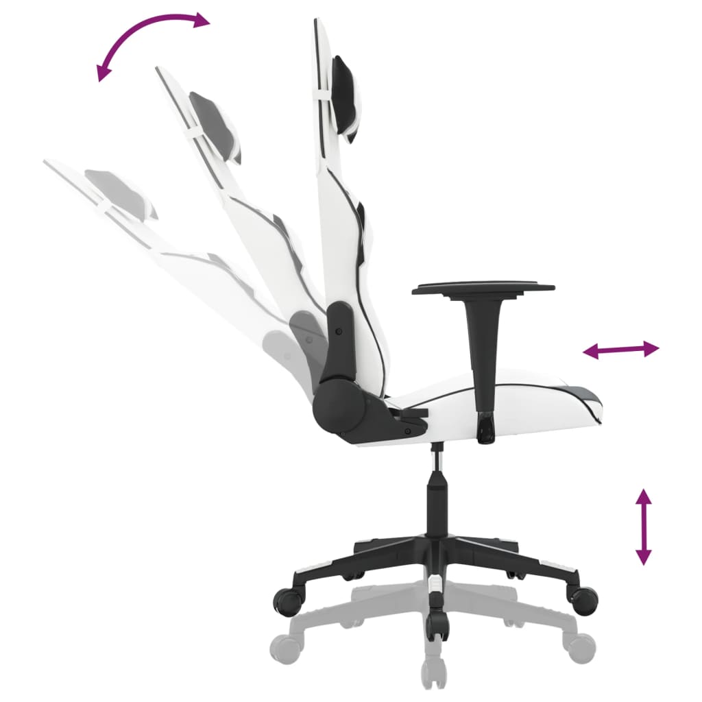 Gaming Chair White and Black Faux leather, Metal, Plywood, Foam