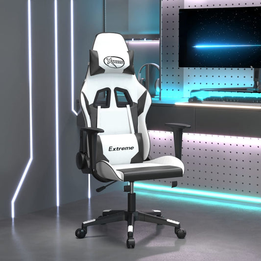Gaming Chair White and Black Faux leather, Metal, Plywood, Foam