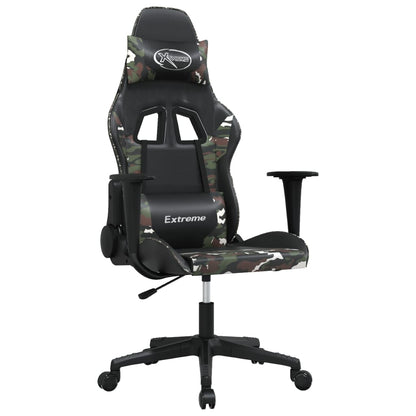 Gaming Chair Black and Camouflage Faux Leather, Metal, Plywood, Foam