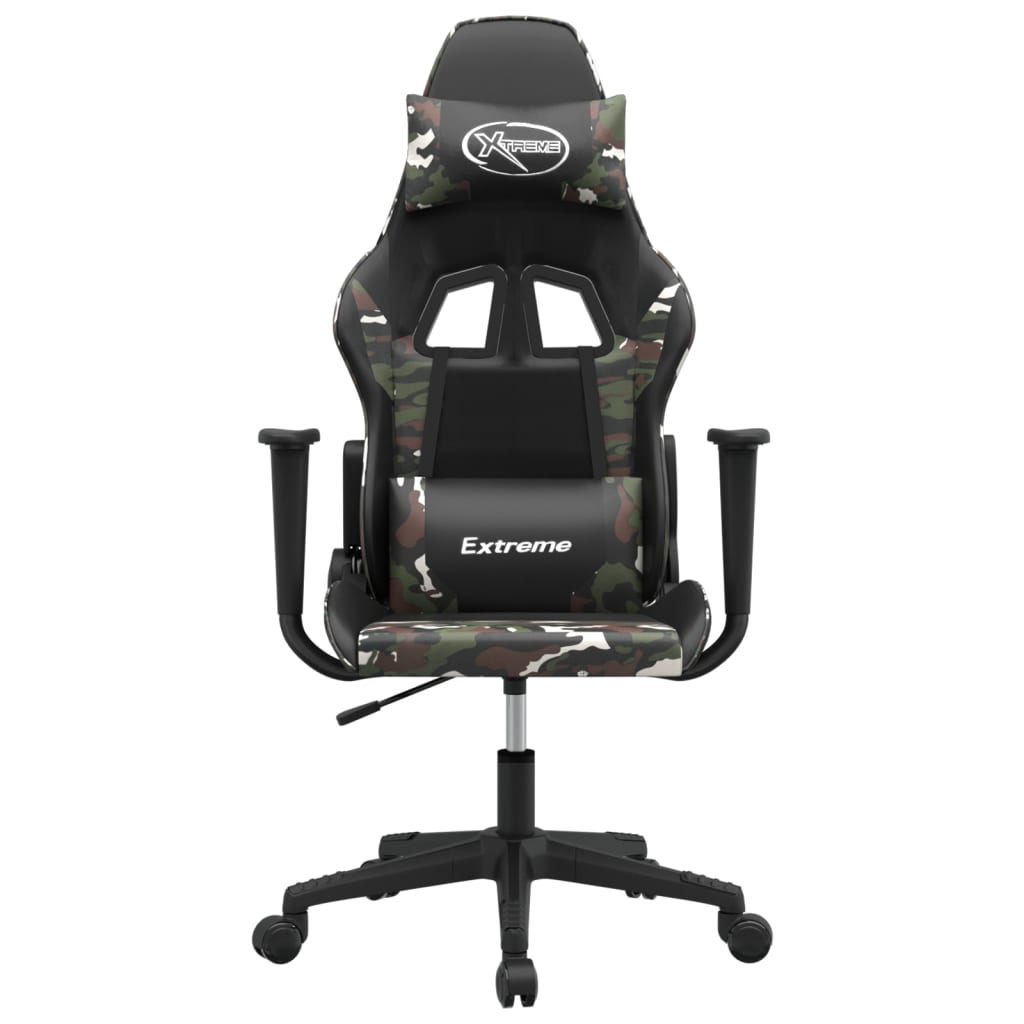 Gaming Chair Black and Camouflage Faux Leather, Metal, Plywood, Foam