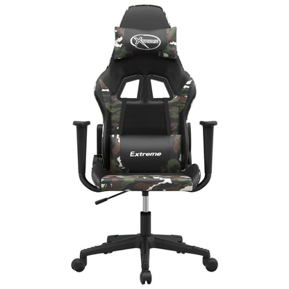 Gaming Chair Black and Camouflage Faux Leather, Metal, Plywood, Foam