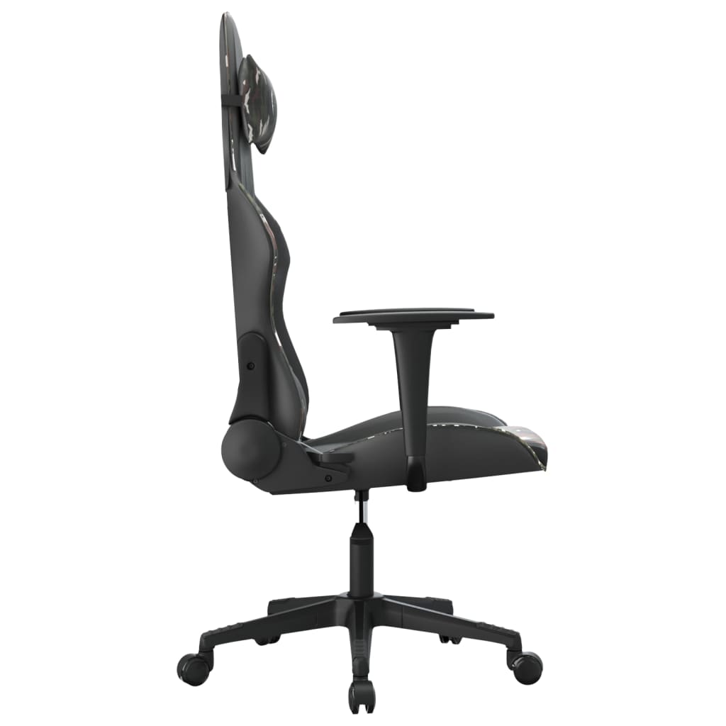 Gaming Chair Black and Camouflage Faux Leather, Metal, Plywood, Foam