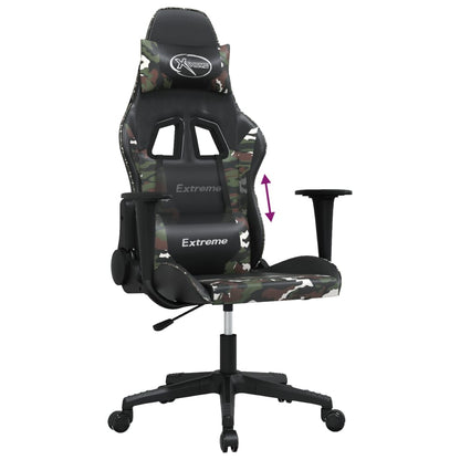 Gaming Chair Black and Camouflage Faux Leather, Metal, Plywood, Foam