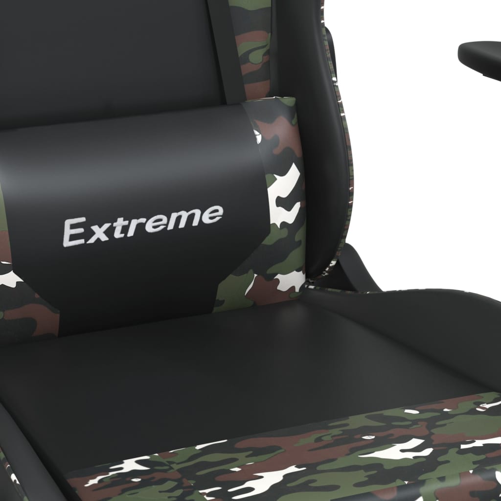 Gaming Chair Black and Camouflage Faux Leather, Metal, Plywood, Foam