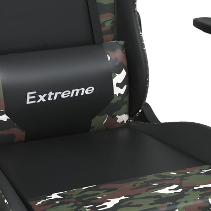 Gaming Chair Black and Camouflage Faux Leather, Metal, Plywood, Foam