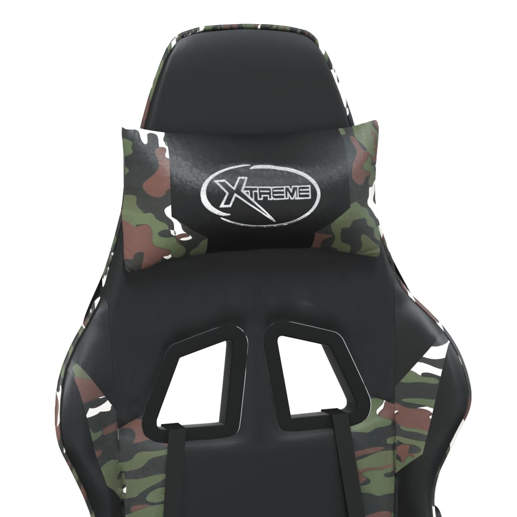 Gaming Chair Black and Camouflage Faux Leather, Metal, Plywood, Foam