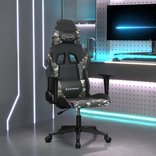 Gaming Chair Black and Camouflage Faux Leather, Metal, Plywood, Foam