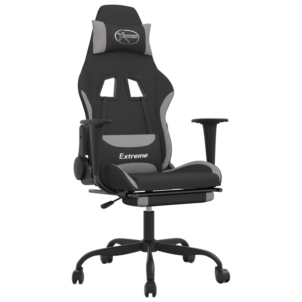 Gaming Chair with Footrest Black and Light Gray Fabric