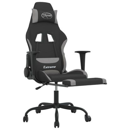 Gaming Chair with Footrest Black and Light Gray Fabric