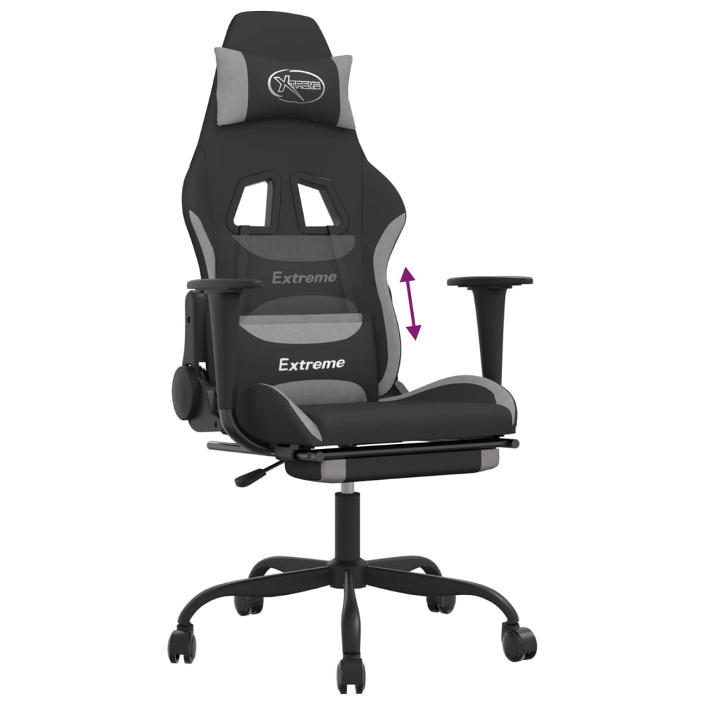 Gaming Chair with Footrest Black and Light Gray Fabric