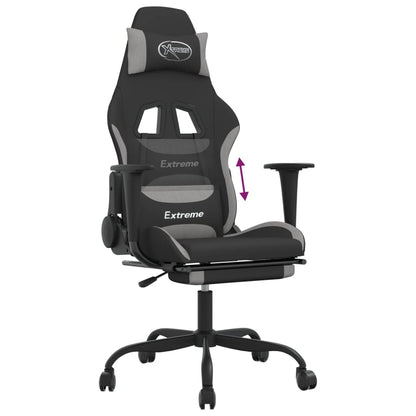 Gaming Chair with Footrest Black and Light Gray Fabric