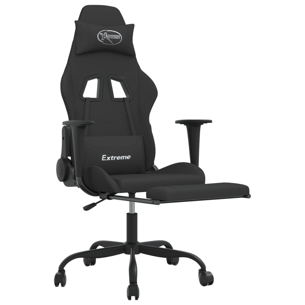 Gaming Chair with Footrest Black Fabric
