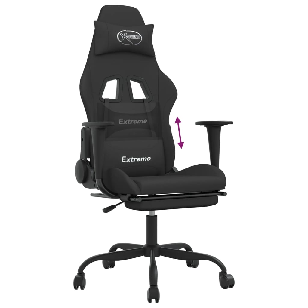 Gaming Chair with Footrest Black Fabric
