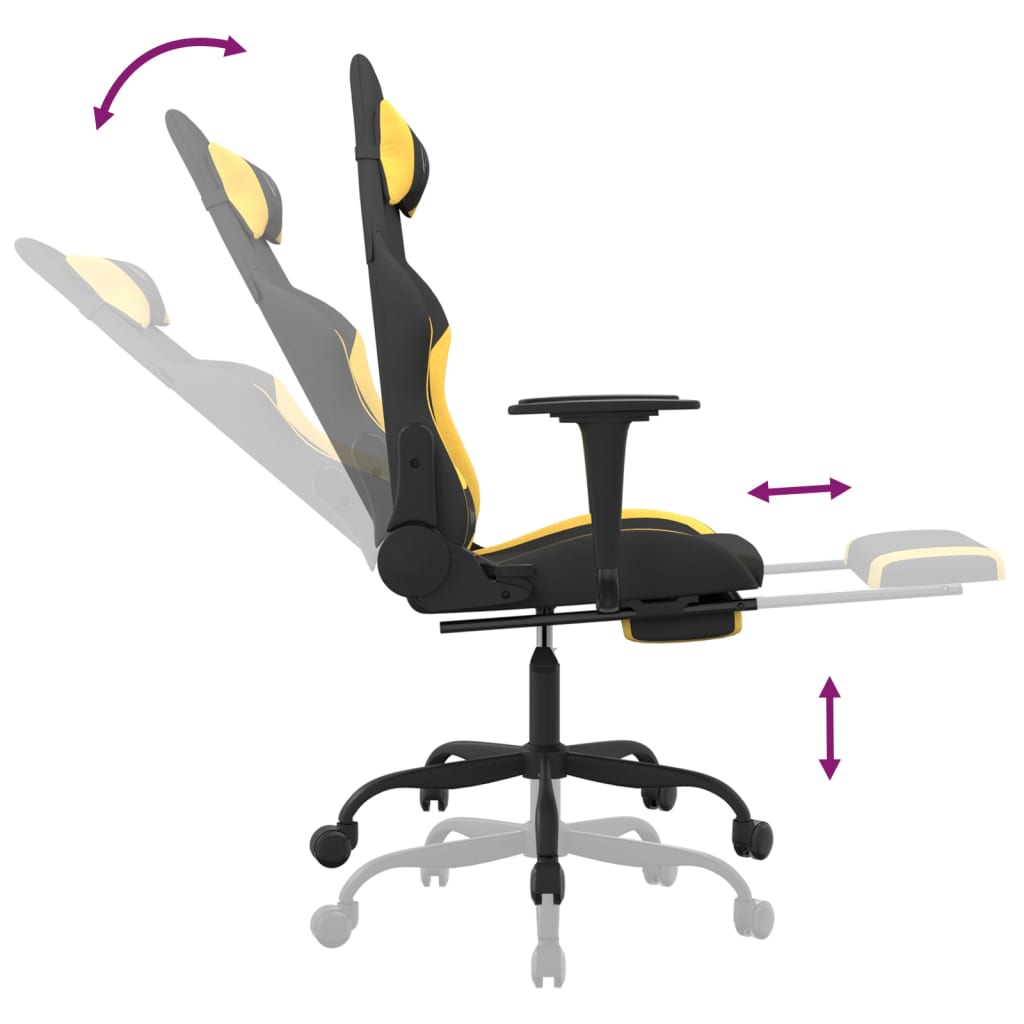 Gaming Chair Black and Yellow Polyester, Metal, Plywood, Foam