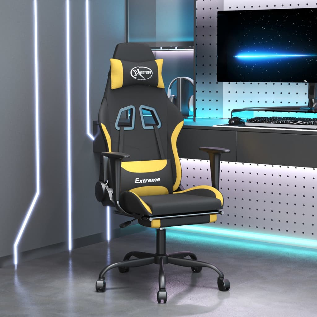 Gaming Chair Black and Yellow Polyester, Metal, Plywood, Foam
