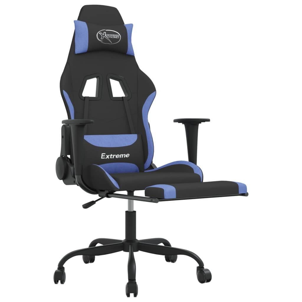 Gaming Chair Black and Blue Polyester fabric, metal, plywood, foam