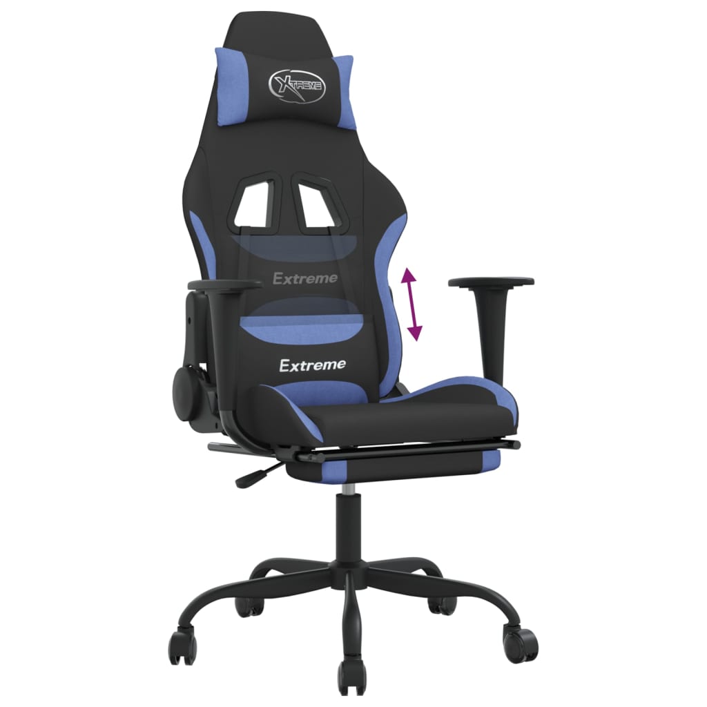 Gaming Chair Black and Blue Polyester fabric, metal, plywood, foam