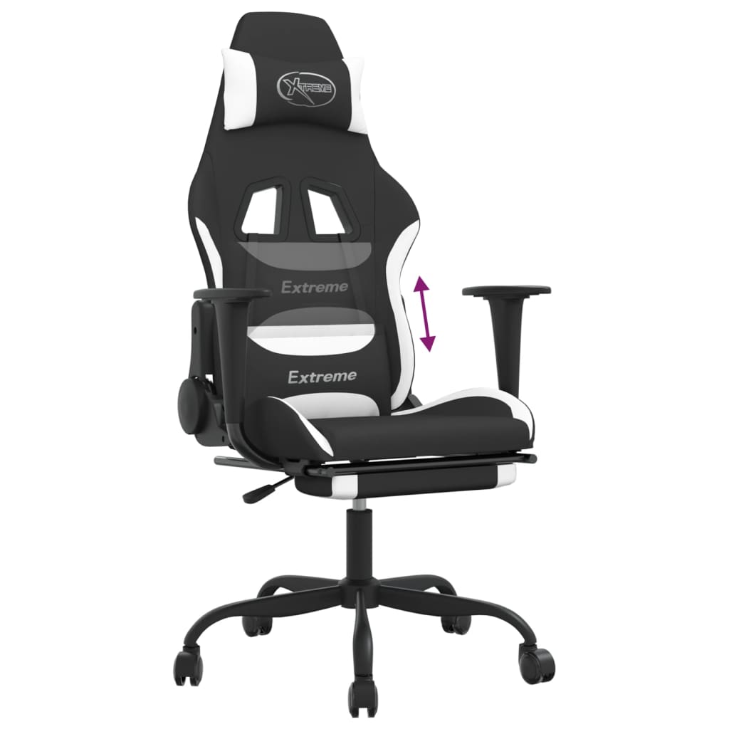 Gaming Chair Black and White Fabric (100% polyester), metal, plywood