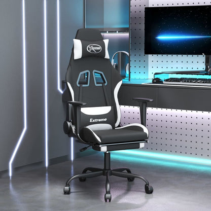 Gaming Chair Black and White Fabric (100% polyester), metal, plywood