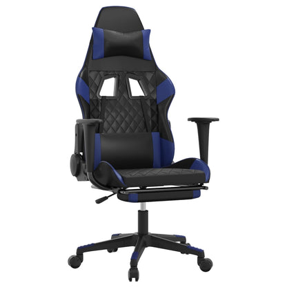 Gaming Chair with Footrest Black and Blue Faux Leather