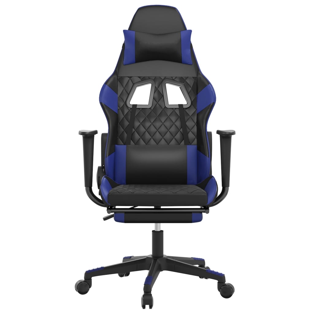 Gaming Chair with Footrest Black and Blue Faux Leather
