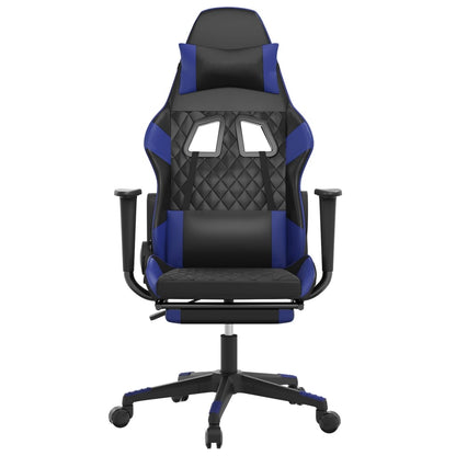 Gaming Chair with Footrest Black and Blue Faux Leather