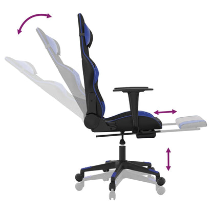 Gaming Chair with Footrest Black and Blue Faux Leather