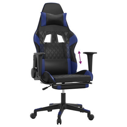 Gaming Chair with Footrest Black and Blue Faux Leather