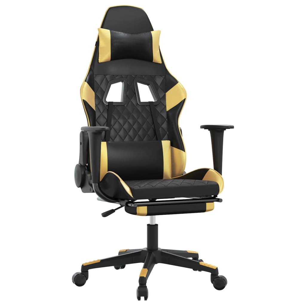 Gaming Chair with Footrest Black and Gold Faux Leather