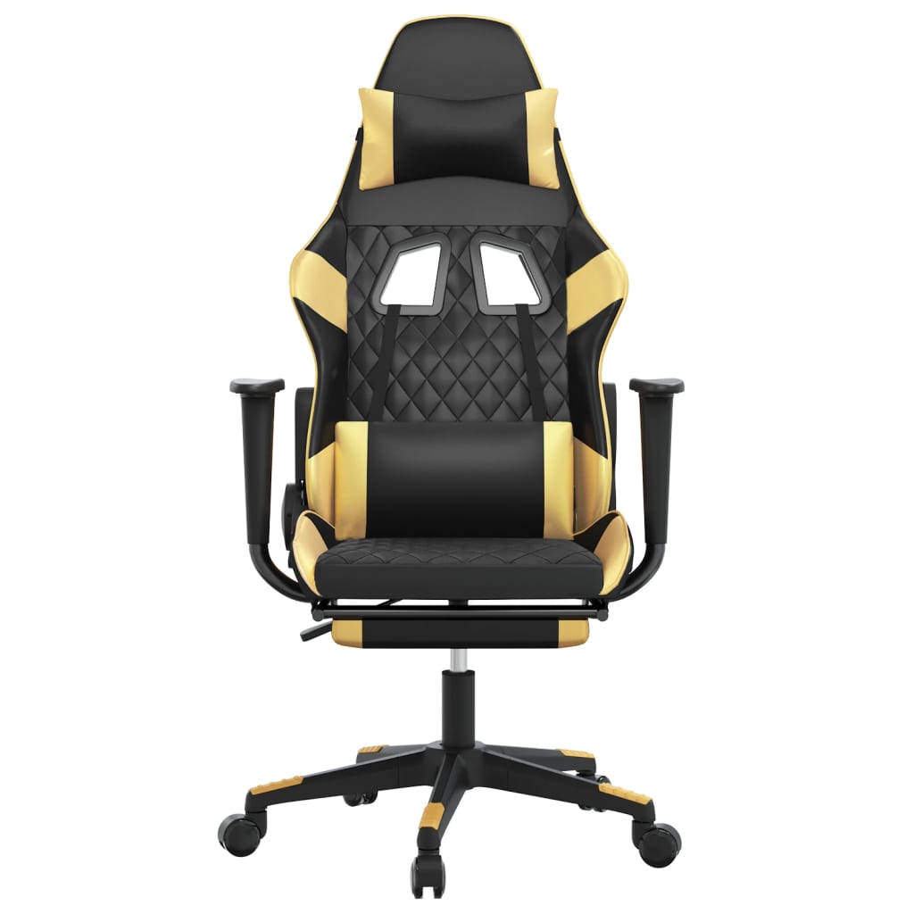 Gaming Chair with Footrest Black and Gold Faux Leather